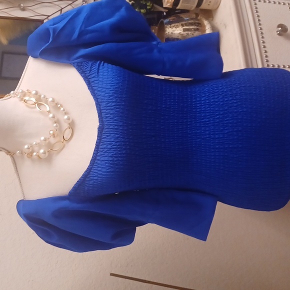 Blue Bodycon Dress with Puffer sleeves - Picture 1 of 4